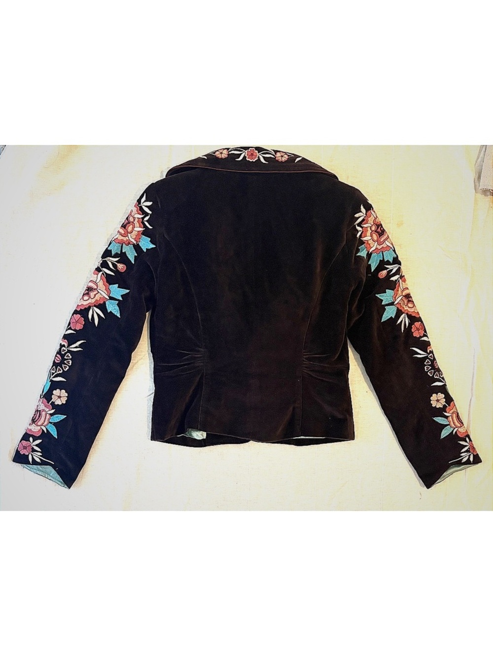 Vintage Y2K Cache Brown Velvet Floral Embroidered Blazer Jacket Size 4 #fall - Picture 2 of 7